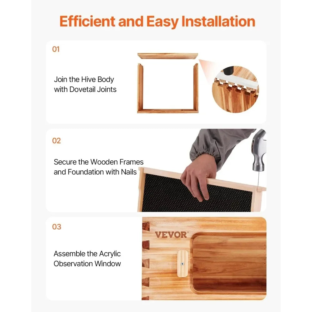 Bee Hive 20 Frame Bee Hives Starter Kit, Beeswax Coated Fir Wood, 1 Deep + 1 Medium Bee Boxes