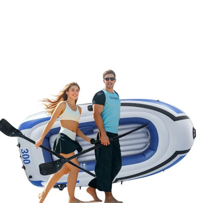 2-4 Person Inflatable Kayak Boat, Heavy Duty PVC Raft Canoe for Fishing Rafting Water Sports, Blue White & Yellow