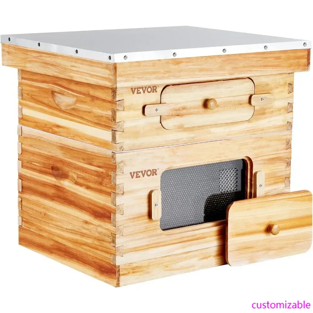 Bee Hive 20 Frame Bee Hives Starter Kit, Beeswax Coated Fir Wood, 1 Deep + 1 Medium Bee Boxes