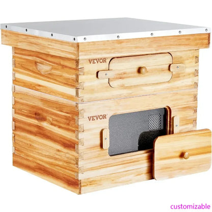 Bee Hive 20 Frame Bee Hives Starter Kit, Beeswax Coated Fir Wood, 1 Deep + 1 Medium Bee Boxes