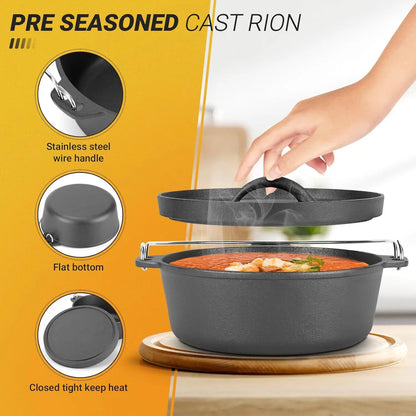 Cast Iron Dutch Oven Pot with Lid, 1.5 Quart for Small Dishes, Camping Cookware, BBQ & Garlic Roaster