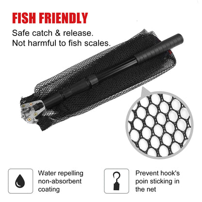 Fishing Landing Net Aluminum Alloy Durable Telescoping Extend to 190cm/130cm/55cm Folding Mesh Safe Fish Catching Releasing