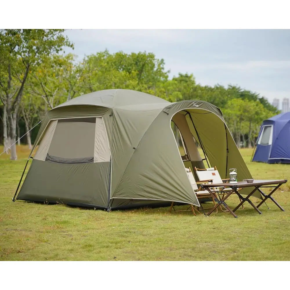 4-Person Double Layer Waterproof Family Tent with Mesh Door and Windows for Camping and Hiking