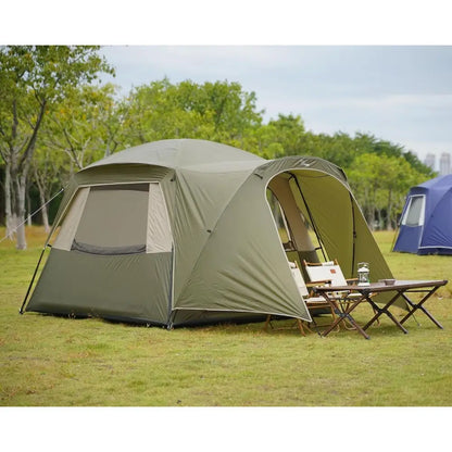 4-Person Double Layer Waterproof Family Tent with Mesh Door and Windows for Camping and Hiking
