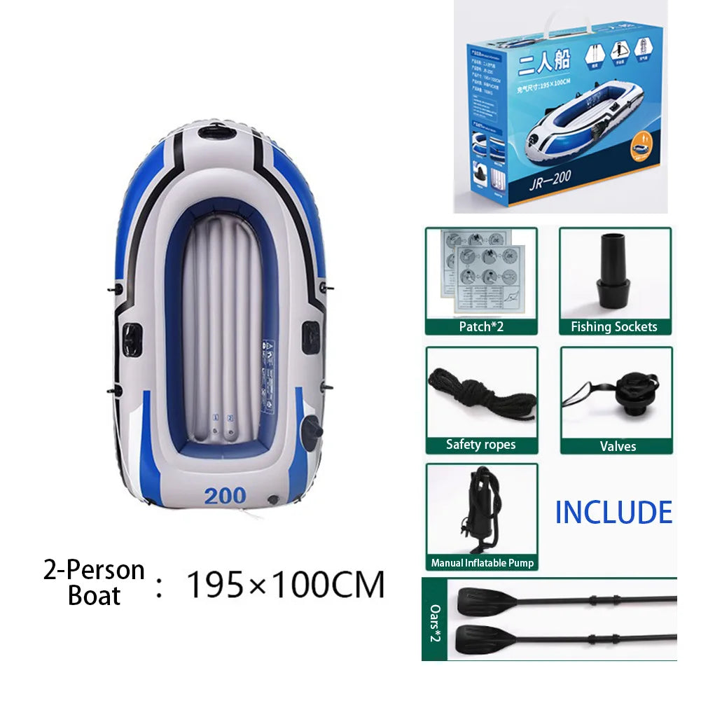2-4 Person Inflatable Kayak Boat, Heavy Duty PVC Raft Canoe for Fishing Rafting Water Sports, Blue White & Yellow