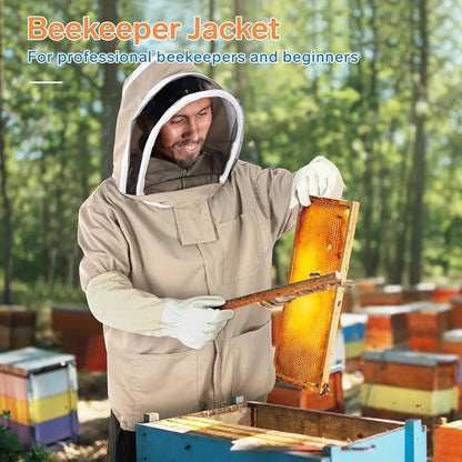 Bee Suit - Beekeeping Jacket for Men & Women - Beekeeper Jacket with Beekeeping Gloves and Veil Hood -Shallow Coffee