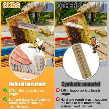 Natural Horse Hair Brush with Wooden Handle - Beekeeping Equipment for Hive Management