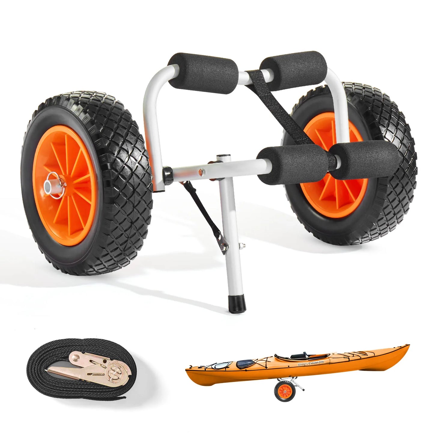 200 lbs Kayak Cart Foldable Kayak Trolley with 10in Solid Tires Paddle Board Trolley for Carrying Canoes Float Mats