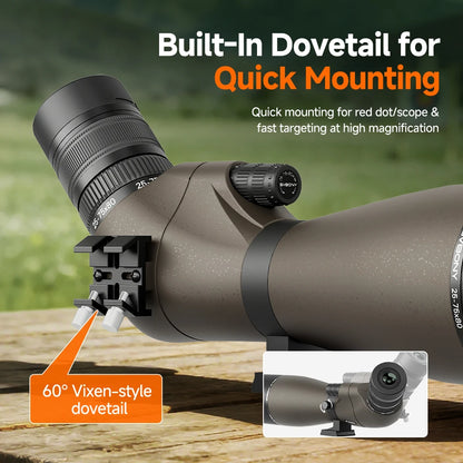 Svbony SV29 Spotting Scope 25-75x80mm FMC 57° Wide Angle Removable 1.25" Eyepiece Telescope for Target Shooting Archery