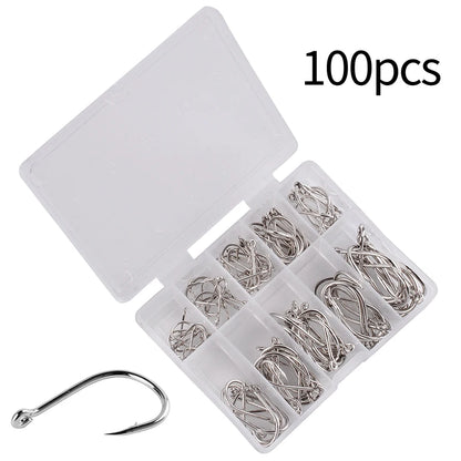 Fishing Hooks Set 100Pcs Box 10 Series High Carbon Steel Single Circle Fishing Hook Fly Fishing Jip Barbed Carp Hooks
