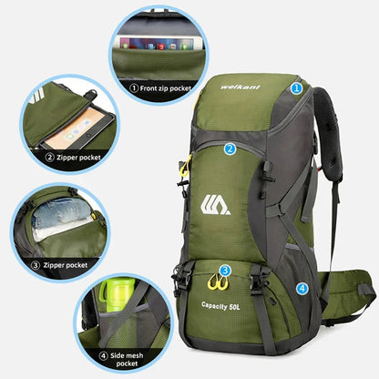 50L Travel Backpack Camping Men Large Hiking Bag Waterproof