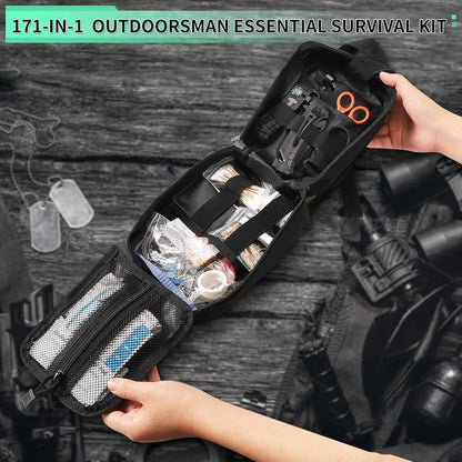 171 PCS Survival First Aid Kit with Emergency Tent, Gear, and MOLLE Bag for Outdoor Adventures, Travel, Home