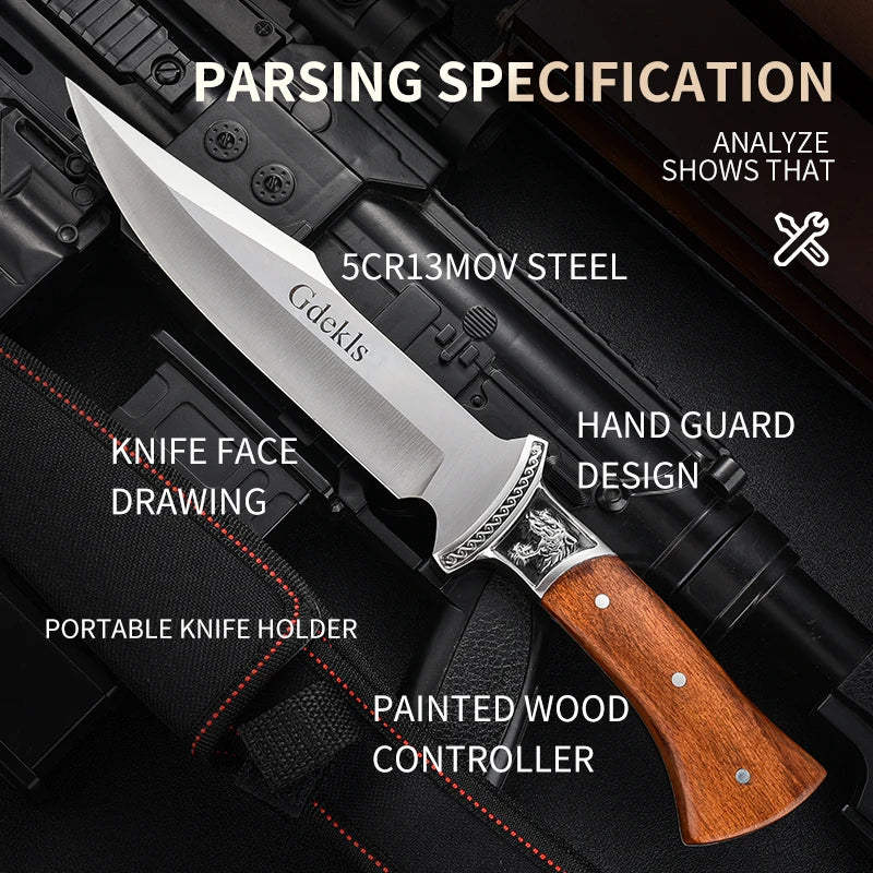 Outdoor Hunting Knife Camping High-Quality Professional Self-Defense Multi-Functional Portable Carnivorous Straight Knife, 12 in