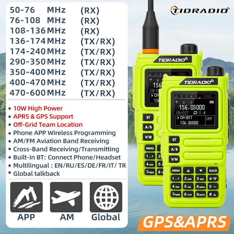 TIDRADIO H9 10W GPS APRS Radio Walkie Talkie, Off-Grid Team Location, Offline Map, No Cell Signal Team Tracking, Long Range Two Way Radio, USB-C Rechargeable, Air Band AM FM NOAA