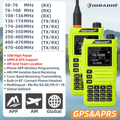 TIDRADIO H9 10W GPS APRS Radio Walkie Talkie, Off-Grid Team Location, Offline Map, No Cell Signal Team Tracking, Long Range Two Way Radio, USB-C Rechargeable, Air Band AM FM NOAA