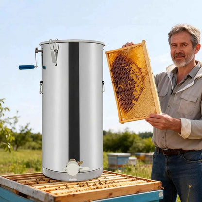 Manual Honey Extractor, 2 Frame Stainless Steel Beekeeping Extraction, Honey Bee Spinner Beekeeping Apiary Centrifuge Equipment, Silver