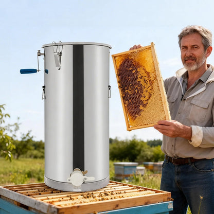 Manual Honey Extractor, 2 Frame Stainless Steel Beekeeping Extraction, Honey Bee Spinner Beekeeping Apiary Centrifuge Equipment, Silver