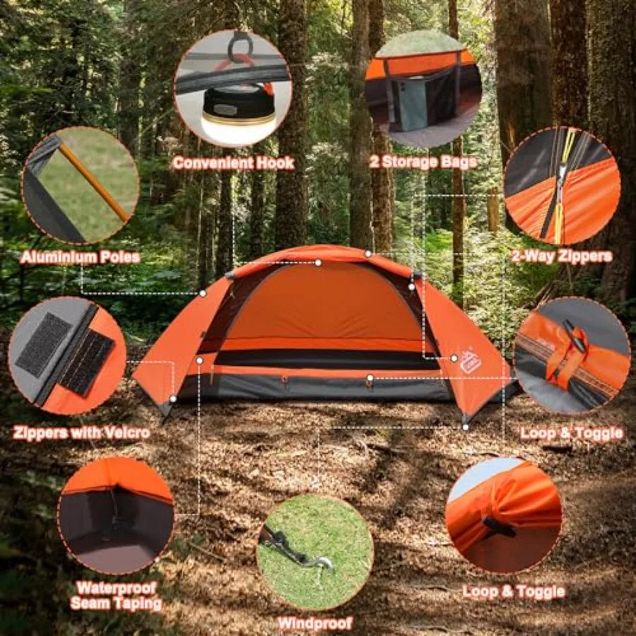 1 Person Tent for Camping Hiking Mountain Hunting Backpacking Tents 4 Season Resistance to Windproof Rainproof and Waterproof