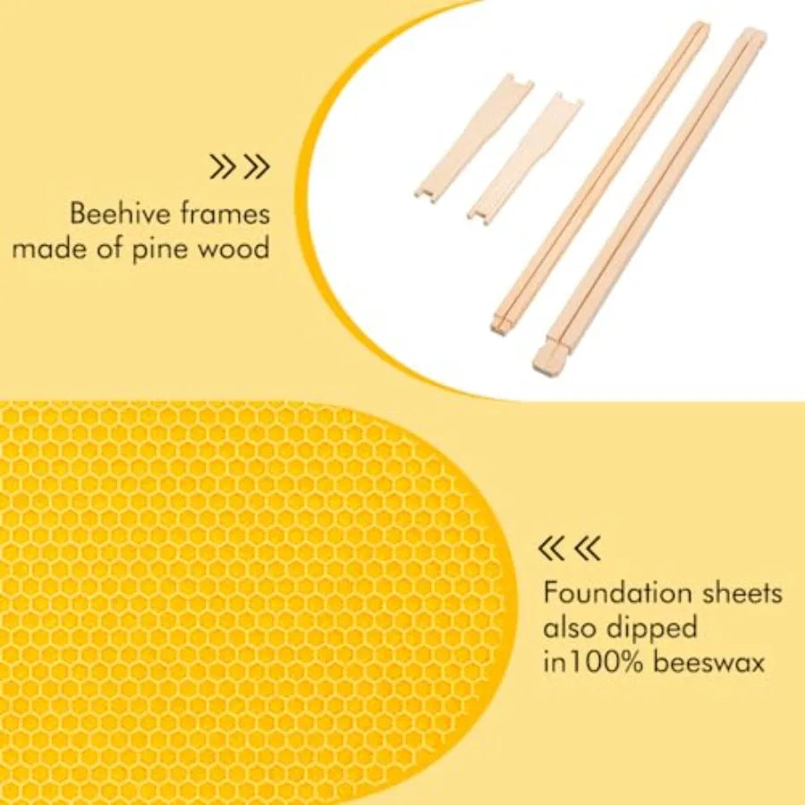 Honey Lake Medium Beehive Frames and Foudations Kit10 Pack Super Wooden Frames and Beeswax Dipped Plastic Foundations for Beeke