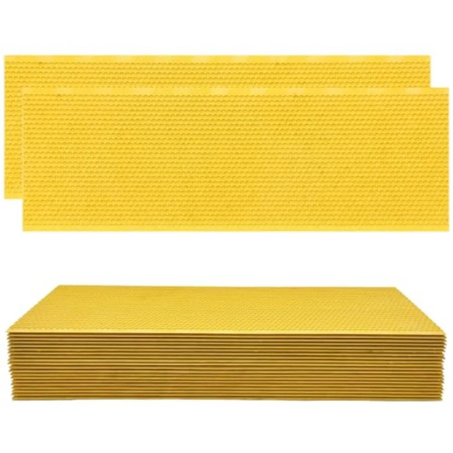 Natural Beeswax Coated Bee Frame Medium Foundation Sheets, Food-Grade Plastic Bee Hive Foundation for Medium Super Frames