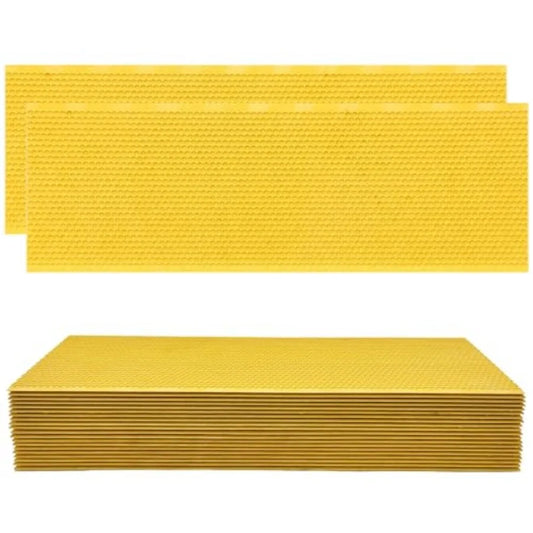 Natural Beeswax Coated Bee Frame Medium Foundation Sheets, Food-Grade Plastic Bee Hive Foundation for Medium Super Frames