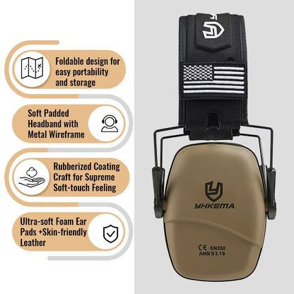 YHKEMA Passive Noise Cancelling Headphones, Foldable On-Ear Hearing Protection Earphones for Hunting, Work, Mowing - NRR 25dB