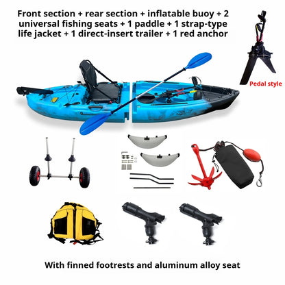 Modular Assembly Kayak with Split Hard Shell, Electric/Pedal-Driven Canoe for Solo/Tandem Lake/Sea Adventures, Portable LLDPE