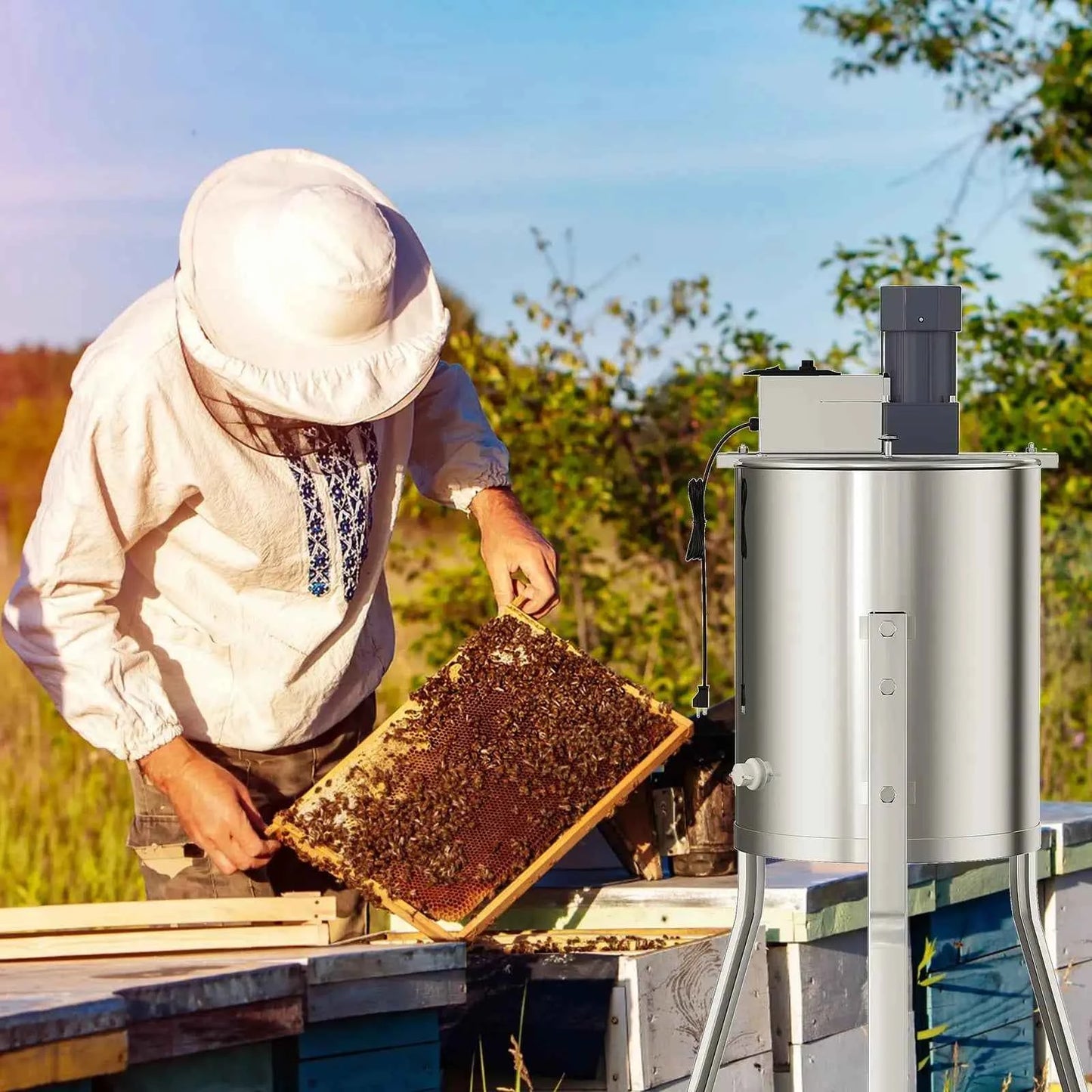 4 Frame Honey Extractor Spinner Electric Beekeeping Centrifuge