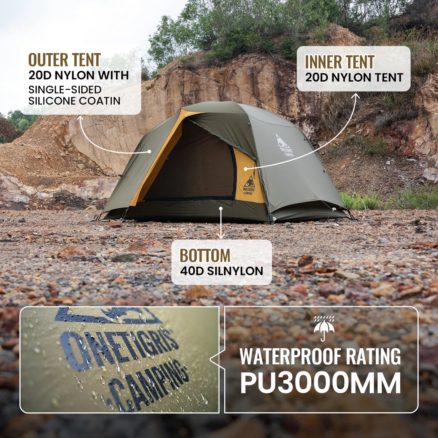 4 Season 2 Person Tourist Tents Lightweight Double Layer 3000mm Waterproof Outdoor Hiking Beach