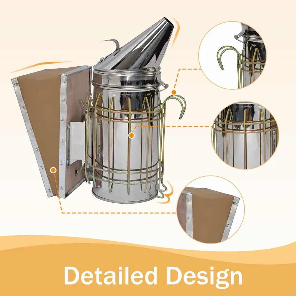 Bee Hive Smoker Kit – Stainless Steel, Heat Shield & 54 Pellets, Beekeeping Essentials for Beginners & Pros