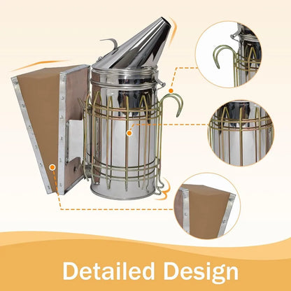 Bee Hive Smoker Kit – Stainless Steel, Heat Shield & 54 Pellets, Beekeeping Essentials for Beginners & Pros