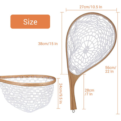 Wooden Frame Fly Fishing Landing Net, Fly Fishing Gear for Stream Fishing