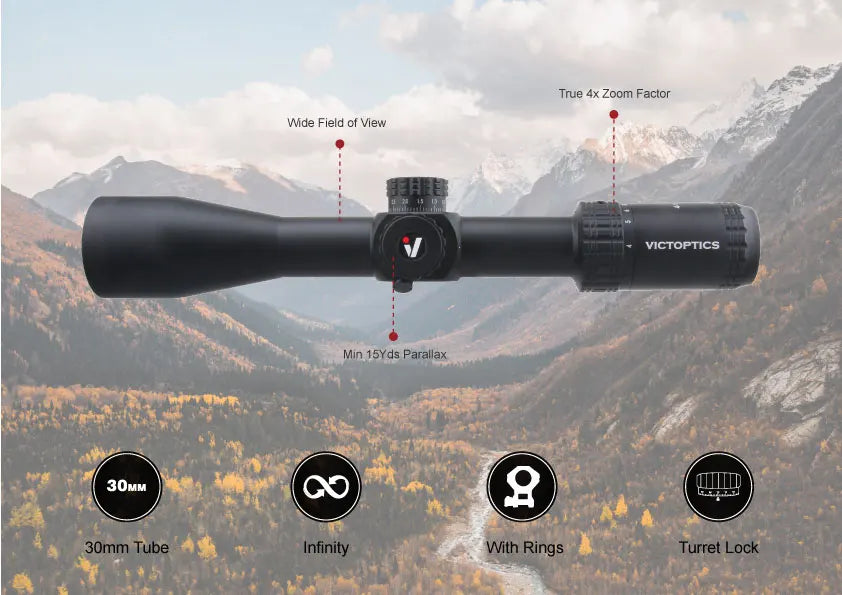 Victoptics S4 4-16x44 FFP&SFP Riflescope FMC 1/10 MIL Turret Lock,With Power Ring Lever,Sunshade,Big Side Wheel