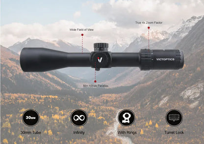 Victoptics S4 4-16x44 FFP&SFP Riflescope FMC 1/10 MIL Turret Lock,With Power Ring Lever,Sunshade,Big Side Wheel