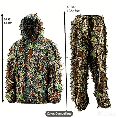 Men's Ghillie Suit, 3D Lightweight Hunting Clothes, Hooded Camouflage Clothing Breathable Hunting Suit