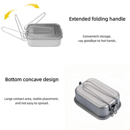 Titanium Lunch Box with Lid and Folding Handle Leak Proof Lightweight Outdoor Camping for Backpacking Hiking Picnic Travel