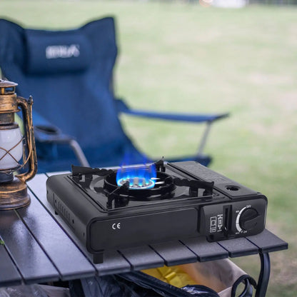 3300W portable camping stove dual fuel burner electric ignition outdoor windproof energy-saving gas stove with automatic fuel tank injection overpressure cut-off portable case suitable for camping, picnicking, traveling, back