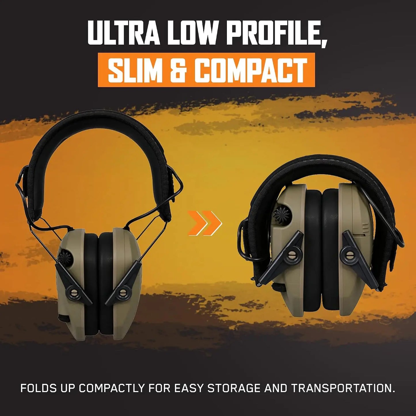 Electronic Shooting Hearing Protection Muffs, 23dB NRR Sound Amplification & Suppression, Ultra-Low Profile with Case