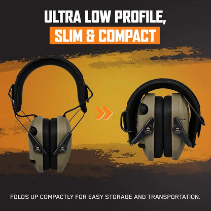 Electronic Shooting Hearing Protection Muffs, 23dB NRR Sound Amplification & Suppression, Ultra-Low Profile with Case