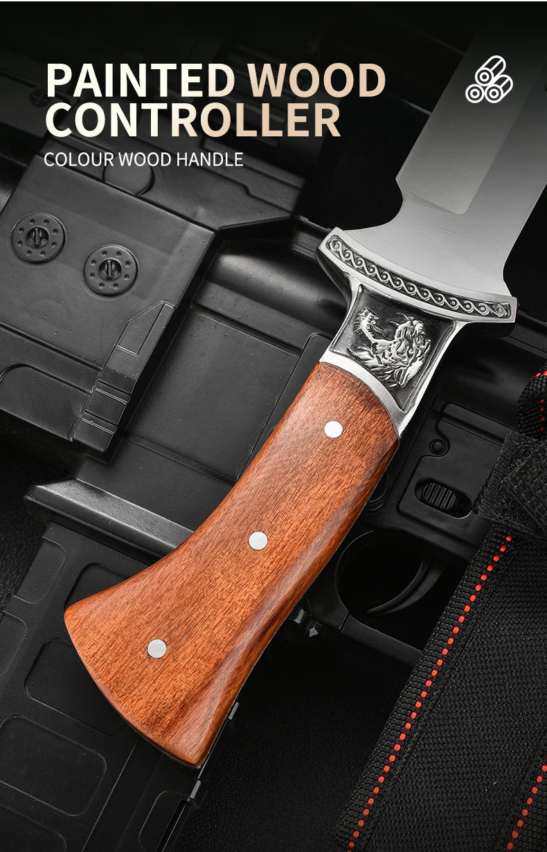 Outdoor Hunting Knife Camping High-Quality Professional Self-Defense Multi-Functional Portable Carnivorous Straight Knife, 12 in