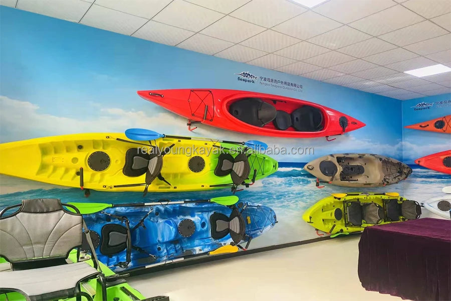 Outdoors Hard  Plastic Fishing Tandem Kayak, 2 or 3 Person Sit on Top Kayak Package with 2 EVA Padded Seats