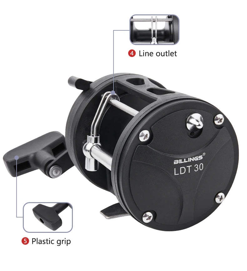 BILLINGS Trolling Drum Fishing Reels 33LB Max Drag 3.8:1 Gear Ratio High Toughness Body Freshwater & Saltwater Universal Bait Caster Fishing Reel