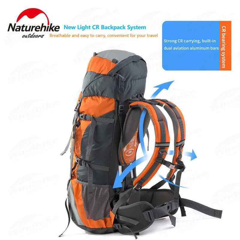 Naturehike 70+5L Backpack Hiking Travel Mountaineering Knapsack Softback Large Capacity Men Waterproof Rucksack With Rain Cover