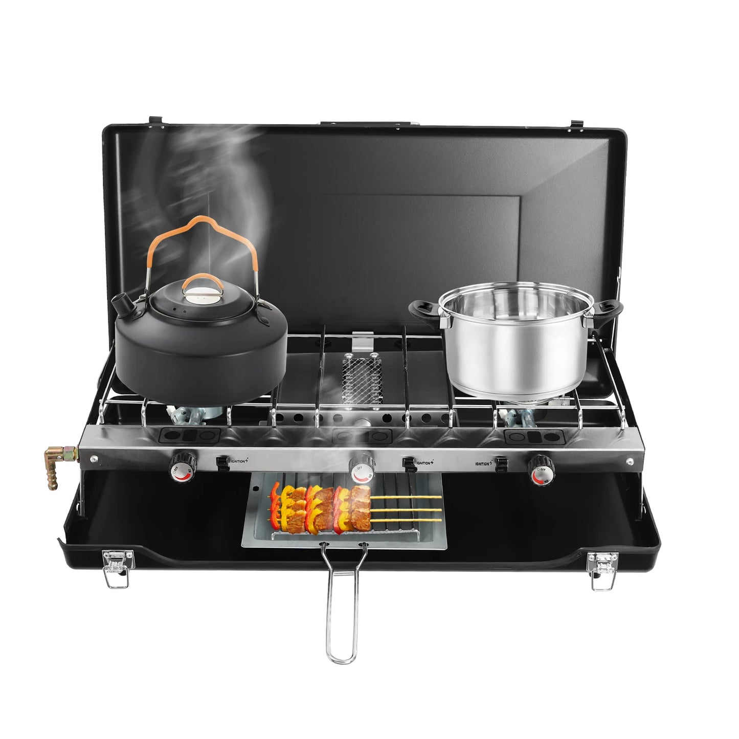 Portable Camping Stove 3-Burner Gas Stove Outdoor Cooking Stove Propane Butane Campfire Grill