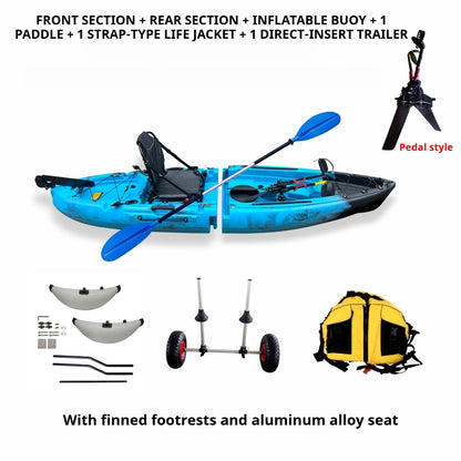 Modular Assembly Kayak with Split Hard Shell, Electric/Pedal-Driven Canoe for Solo/Tandem Lake/Sea Adventures, Portable LLDPE