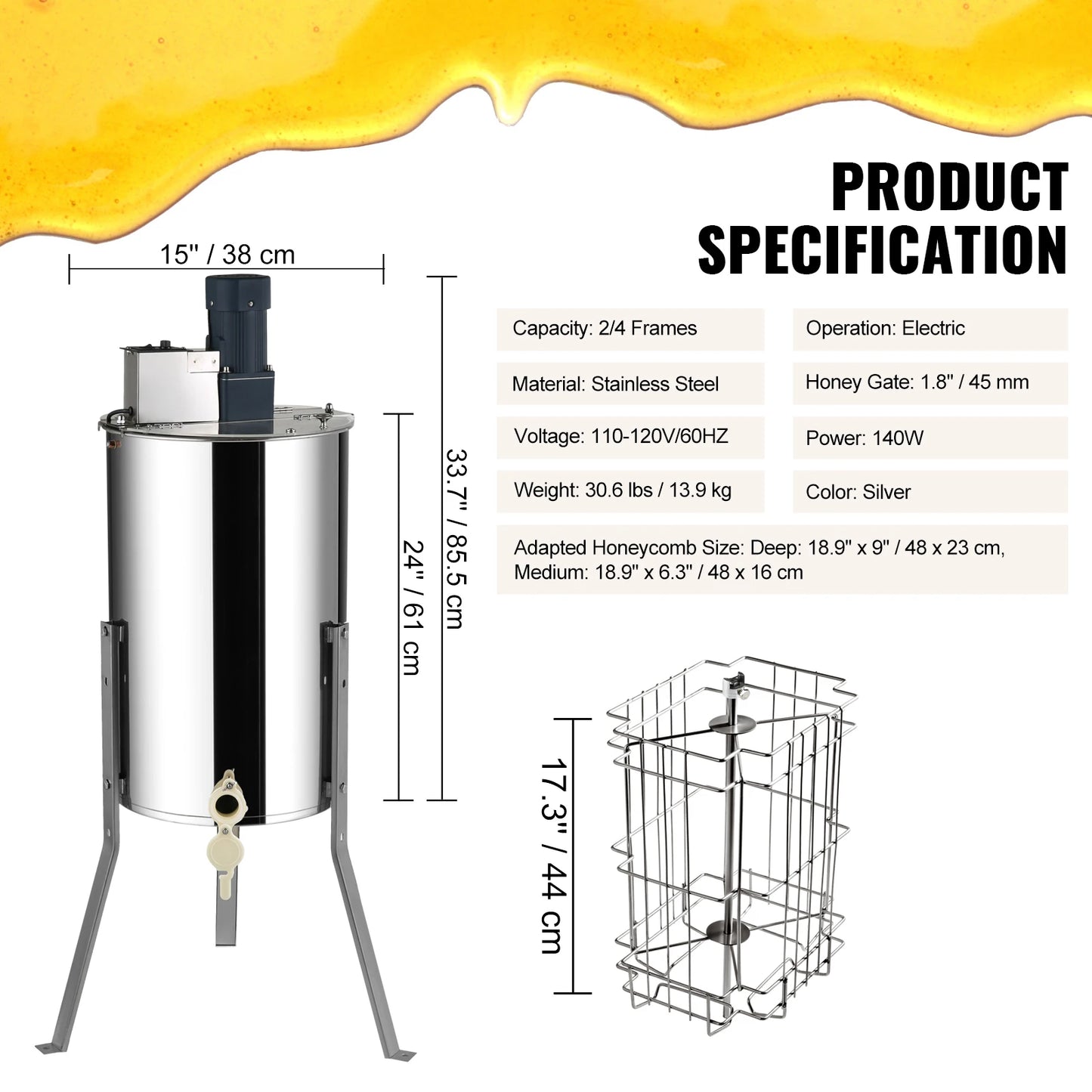 SucceBuy Honey Extractor 2 3 4 Frame Manual Electric Stainless Steel Honeycomb Spinner Crank Honey Centrifuge Beekeeping Equipment