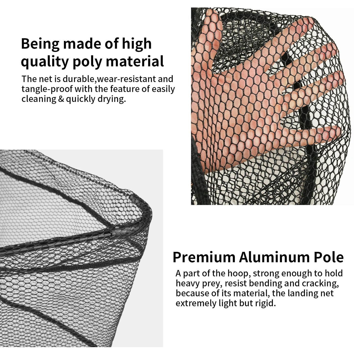 Fishing Landing Net Aluminum Alloy Durable Telescoping Extend to 190cm/130cm/55cm Folding Mesh Safe Fish Catching Releasing