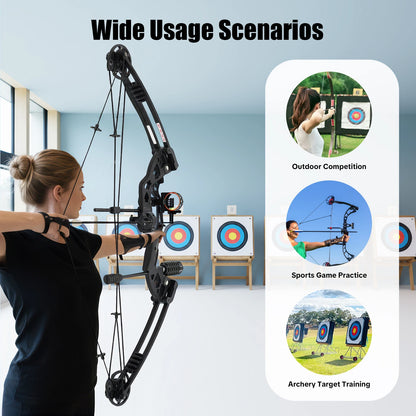 Compound Bow for Adults Right Hand Bow and Arrow Support Hunting Kit: 3 Pin Lighted Sight/Rest/Quiver/String Stop/Stabilizer/Shock Absorption/Allen Tool/Draw Weight and Cams Fully Adjustable
