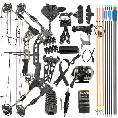 Compound Bow Set 20-70lbs Adjustable 320FPS 80% Let-off RH LH for Hunting Target Shooting Archery Practice Use