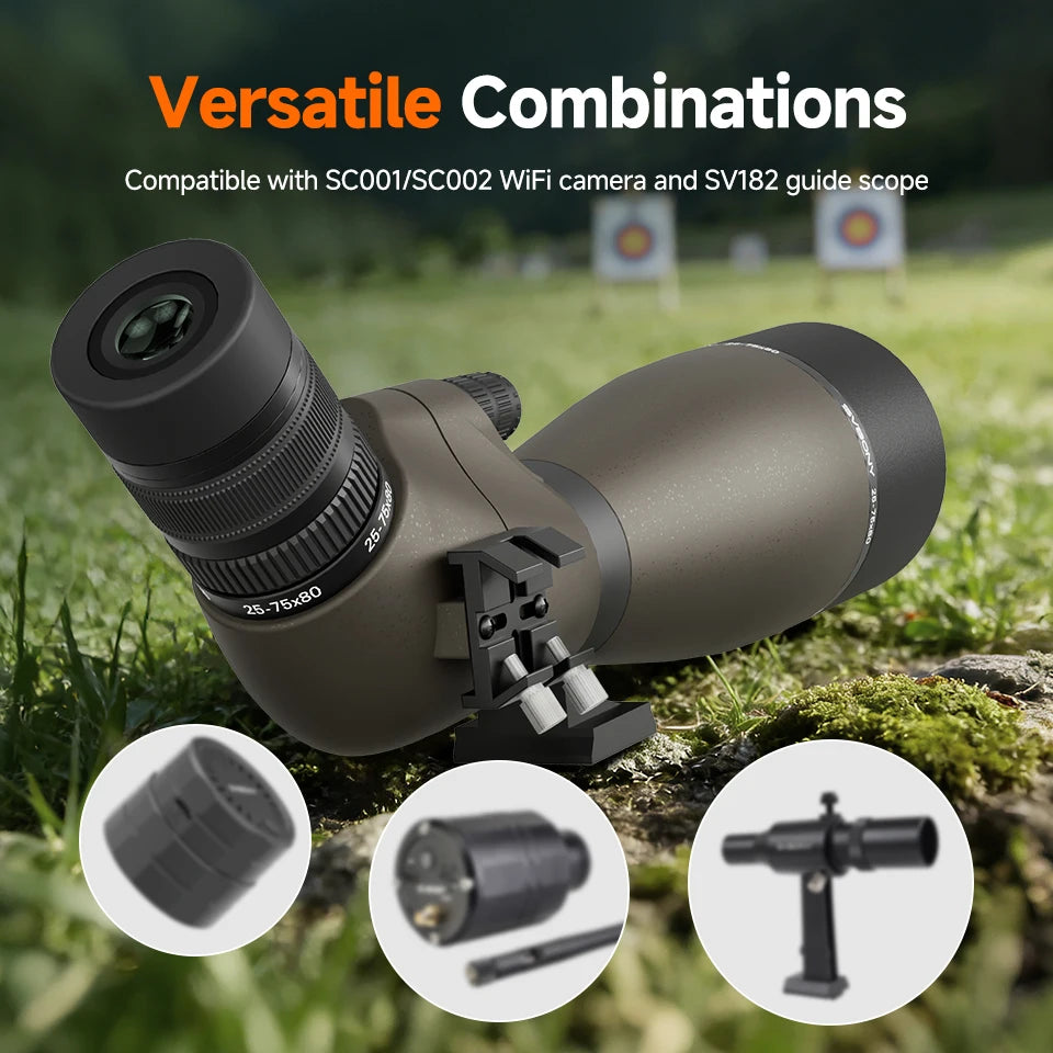 Svbony SV29 Spotting Scope 25-75x80mm FMC 57° Wide Angle Removable 1.25" Eyepiece Telescope for Target Shooting Archery